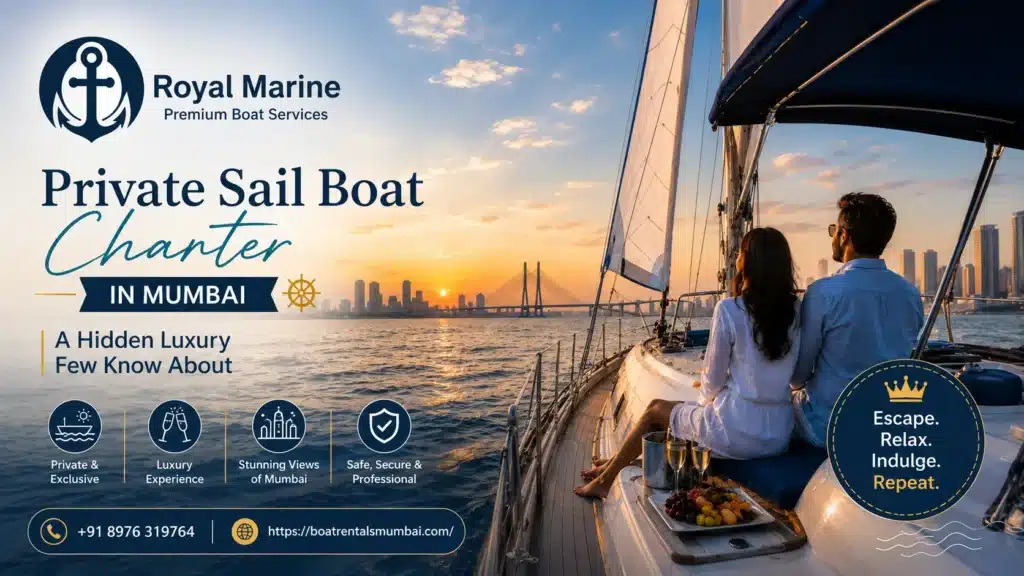 Private sail boat charter in Mumbai offering luxury sailing experiences, sunset cruises, and exclusive sea trips